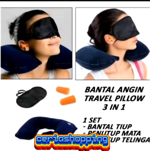 Bantal Leher Angin Travel Pillow Set 3in1 Bantal Tiup Inflatable