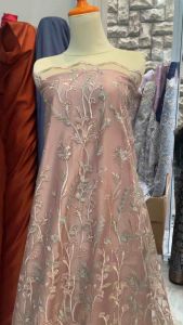 Bahan Kain Kebaya Brokat Tile Garden Daisy Series 3 Tone Motif Bunga Harga 05m Warna Rose Latte Rosegold