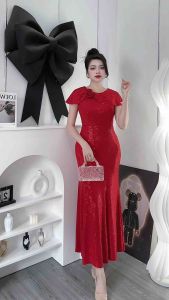 M403 Đầm Body đuôi cá dự tiệc cao cấp-chất kim sa có co giãn thoải mái