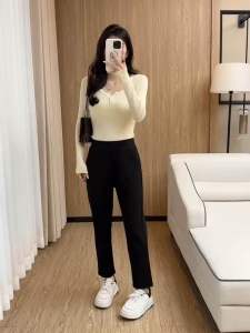 (READY STOCK)Women’s Summer High Waist Stretchable Work Wear Straight-Leg Long Pants Casual Wear With Pocket