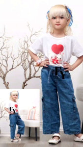 Celana Jeans Anak Perempuan Celana Cutbray anak /Celana Jeans Cargo anak Usia 3-8 Tahun