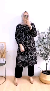 Alesha - LAVETA SET TUNIK Setelan tunik terbaru wanita kekinian set long tunik wanita muslimah best seller Setelan tunik motif terbaru viral