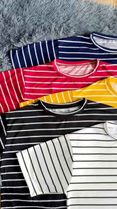 STRIPED PRINT BASIC BLOUSE TOP TSHIRT FOR WOMEN FIT S TO SEMI XL COTTON
