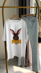 ECLAIRE 043 Tshirt Kaos Oversize Motif Bunny Kelinci Rabbit Kasual Basic Korea Mode Import 6305