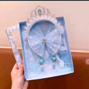 Children Set Barrettes Frozen Princess Elsa Crown Hair Ribbon Bow Hair Clip Ornament Girls Gifts 艾莎公主儿童发夹套装