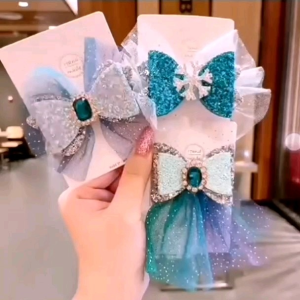 Children Frozen Princess Elza Snowflake Bow Ribbon Hairpin 儿童艾莎蝴蝶结发夹
