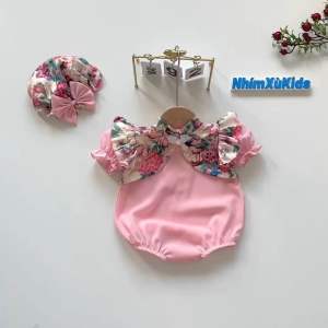 (3-12kg) Body Lụa Hoa Hồng NHÍM XÙ KIDS Cho Bé Gái Sơ Sinh Đầy Tháng Thôi Nôi Sinh Nhật B059