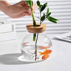 กระถางแก้ว กระถางต้นไม้ โถวแก้วปลูกต้นไม้ เลี้ยงปลา ตกแต่งโต๊ะทำงาน ตกแต่งบ้าน ประดับตกแต่ง ต้นไม้น้ำ