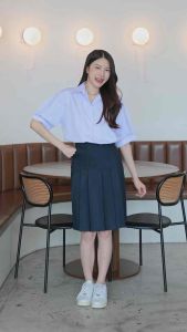 กระโปรงนักเรียนทรงแคบ สีกรมเข้ม ผ้ามัน ดีวาย ความยาว22"/ 24" /26" เอว 23-34 กระโปรงมัธยมต้น-ปลาย