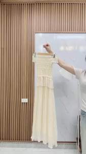 Váy Maxi Trễ Vai Bo Chun Thân Viền Bèo Dáng Dài 2 Lớp Chất Liệu Tơ Xốp QUYN.052