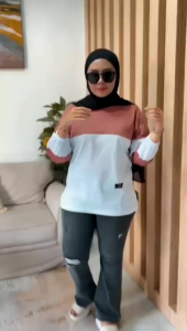 Atasan Wanita Lengan Panjang Kerut Kombinasi Kaos Wanita