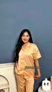 One Set Lauren satin silk premium baju wanita dewasa lengan pendek celana panjang