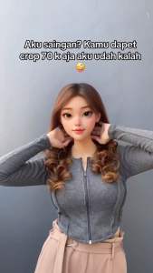 Ziper Knit Rib Premium Coluna Hyuna Crop Top - Jaket Wanita Korean Style