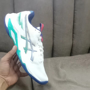 Sepatu Voli Pria Dan Wanita Stylish Nyaman Ringan Sol Karet Anti Slip Licin Berdecit Model Netburner FF 4 Low White Sea Blue