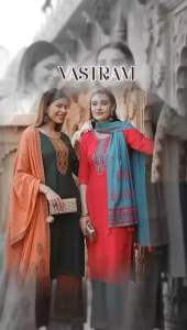 [INSTOCK Collection] Vastram Designer 3pcs Kurti Suit in Heavy Rayon with Thread & Handwork Embroidery on Top and Pant with Muslin Printed Dupatta