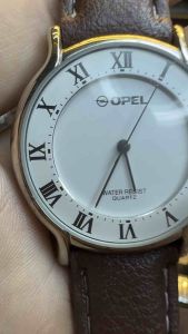 Đồng hồ nam nữ hiệu OPEL QUARTZsize 35mm mặt trắng hai lòng cọc số la mã dây da linh kiện chống nước nhẹ mức tiêu chuẩn