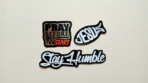 Non-Fading Motorcycle Stickers with Pray Before You Start Stay Humble and Jesus Fish small size only