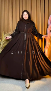 Abaya premium set kerudung pasmina resleting full bisa jadi outer jetblack wolpich dubai terbaru kekinian tsamira/alista/almeera