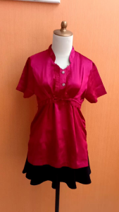 atasan wanita merah silk S M lengan pendek blouse kerja kuliah