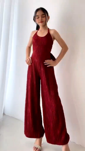 Kids Girls Halter Wide Leg Jumpsuit Back Bow Romper Casual Party Outfit