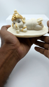 Ganesha Statue Showpiece Idol Crafted from Marble Finish Resting Ganesha Murti for Home Living Room Office Table Positive Vibes & Decorative Gift Item (White 7x13 cm)