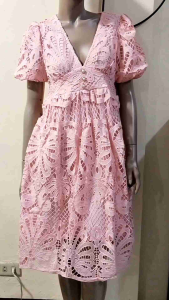 (SSk) Full Embroidery Garterized Waistline Full Casual Lace Dress