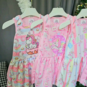 เสื้อเด็กหญิง ชุดเดรสเด็ก ลายบูบู้ ลายยูนิคอร์น น่ารักสุดๆ สำหรับเด็ก 3-5ขวบ ผ้าเด้ง นุ่มนิ่มใส่สบายมาก ไม่หนาไม่บางกำลังดี