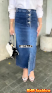 Rebecca Rok Jeans Kancing Belah Samping | Rok Jeans Panjang Terbaru Korea Style