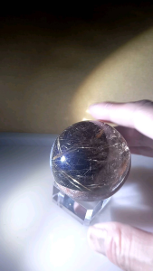 Golden Rutilated/ Hair phantom crystal ball with stand
