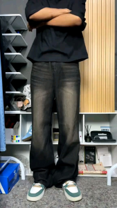 Celana jeans pria gombrong Wisker terlaris/celana panjang baggy oversize korea style/jeans pria panjang snow bla