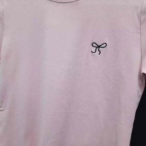 JOYEASE Cotton Summer Loose Round Neck Wide Short Sleeve Plain Ribbon Design T-shirt Women Top Cotton Base Plain T-Shirt Comfortable Casual Style