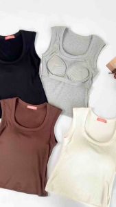 🍒มาใหม่ Ninamee เสื้อแขนกุดมีบราในตัว อก30-40 นิ้ว ผ้าร่องยืดหยุ่น แขนกุดมีฟองน้ำ ทรงคอเหลี่ยม ผ้าร่องใส่สบาย เสื้อมีบรา