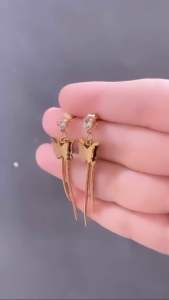 Anting Wanita Dewasa Juntai Permata Butterfly Gold Titanium CXB77