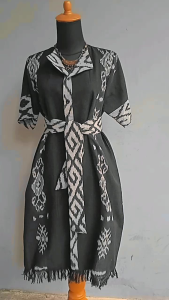 Dress Tenun Ikat Full Kancing Free Tali