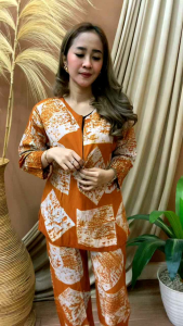 Terbaru One Set Wanita Kekinian Rayon Resleting Busui Setelan Batik Cap Adem