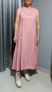Long Dress Tanpa Lengan Katun Twill / Gaun Terusan Panjang Semata Kaki Polos Kutungan A Line