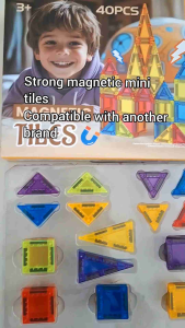 Mini  Magnetic Tiles Building Blocks Set 40 Pieces STEM  compatible with magna tiles  picasso tiles another brand