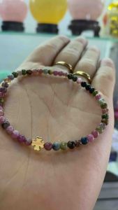 Lắc tay vòng tay tourmaline 3li mic charm 4lá may mắn thiên nhiên bao kiểm định đá quý toàn quốc