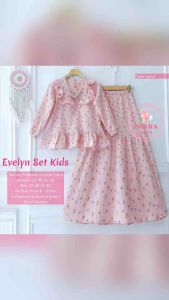 New Arrival Terbaru Baju Setelan Atasan Dan Rok Motif Lucu baju muslim Terbaru Evelyn Set Kids By Fasha