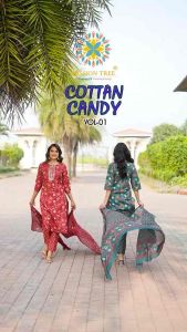 [INSTOCK Collection] Cotton Candy Designer 3pcs Kurti Suit in Heavy Cotton Prints with Fancy Embroidery work and Laced Cotton Fabric Dupatta