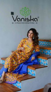 [INSTOCK Collection] Fashion Story Designer 3pcs Kurti Suit in Viscose Pure Chanderi Print with Fancy Embroidery work lined with Cotton Inner and Chanderi Printed Dupatta
