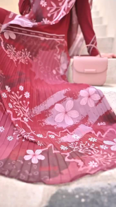 Set Gamis Dress Ceruty Babydoll Printing Premium Syari Branded Merah Maroon - Broken White - Ungu - Abu - Grey - Coklat Tua - Kuning - Mauve - Lime - Avocado - Grape Mewah Masya Syari Terbaru Halwa MADENIA SYARI By MASYA