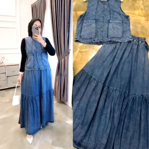 ONE SET ROK VEST BAHAN JEANS PREMIUM TANPA DALAMAN
