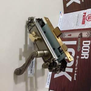 [chính hãng] 58K-730 BAB Khoá tay cửa PHÒNG dài 220 mm màu rêu hoa vân cổ điển cao cấp Pasini - Bảo hành 1 nằm