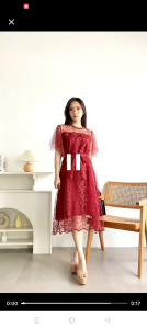 Dress Pesta Bangkok Fashion Midi Lengan Flare Motif Floral dengan Saku Belakang