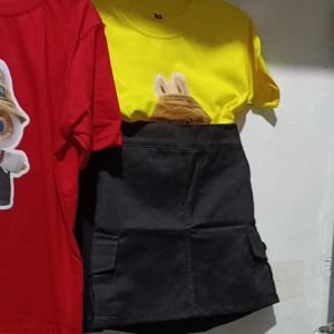 Setelan Rok Cargo Mini dan Kaos Labubu Anak Usia 1-12 Tahun Bahan Cotton Drill Lembut