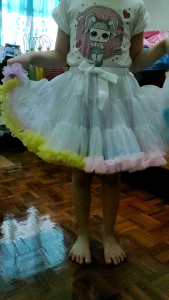 Ready Stocks Good Quality Fashion Fluffy Soft Chiffon Mesh Ballet Princess Pink Rainbow Tutu Skirt for Girl Children dress 篷篷裙