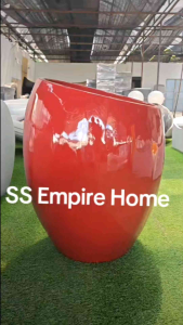 REX FP19 Large Gloss Red Slant Tempayan Fiberglass Flower Pot Pasu Bunga Garden Taman Plant Pokok Fiber Kolah Air Mandi