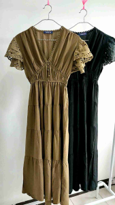 YS 58400 DORALIS TIERED MIDI DRESS IMPORT FASHION WANITA GAUN POLOS LENGAN PENDEK