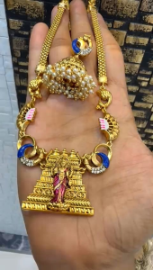 Traditional Temple Necklace with Pearl Jhumka Pendant